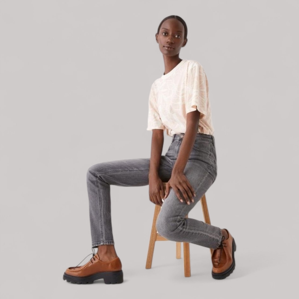 Sustainable FRANK & OAK Kim Highrise Slim Straight Gray Jeans Hydroless Denim 26